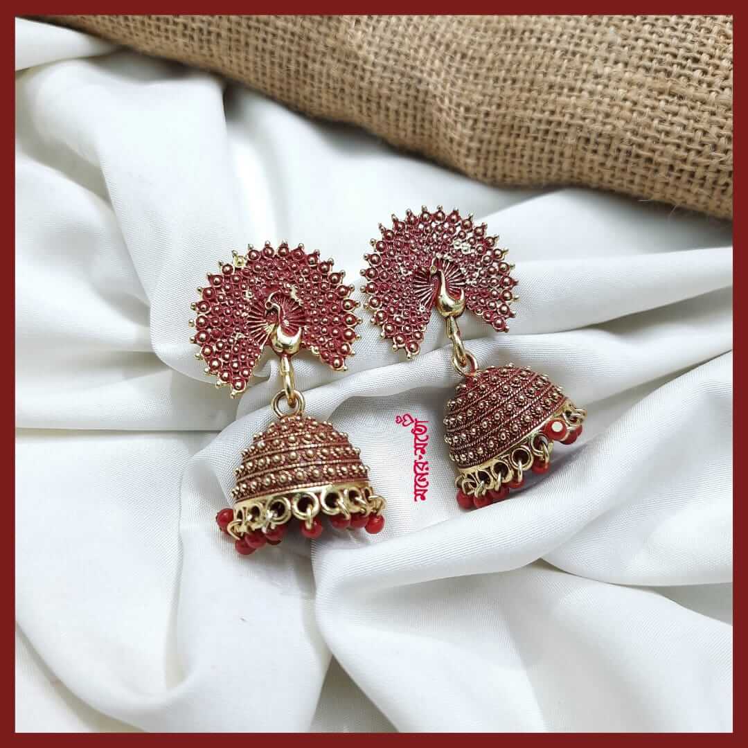 Traditional Gold Plated Red Meenakari Carry Shape Jhumka Earring - Styylo  Fashion - 3813478