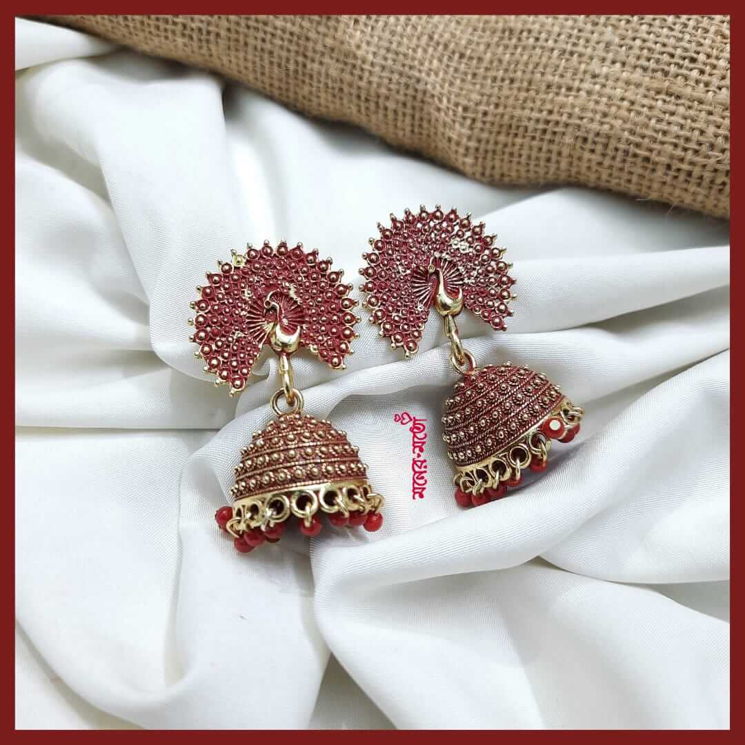 Buy OOMPH Jewellery Oxidised Silver Red Maroon Pink Meenakari Ethnic Jhumka  Earrings Online