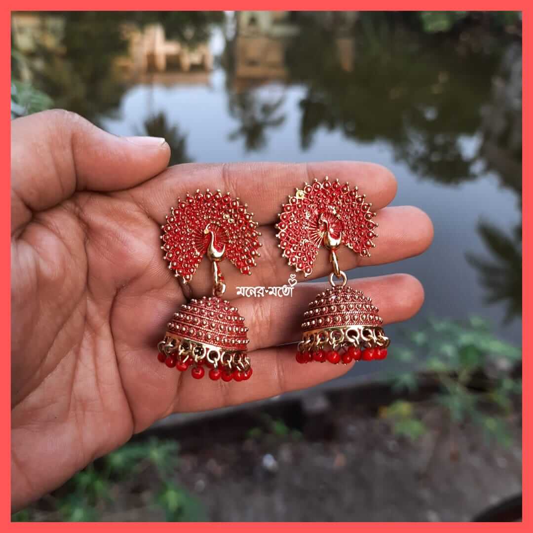 Red Jhumka/jhumka Earrings/jhumka Jewellery/jhumka for Saaree/jhumka for  Suit/jhumka for Lehna/red Jhumka for Saaree/golden Red Polished - Etsy