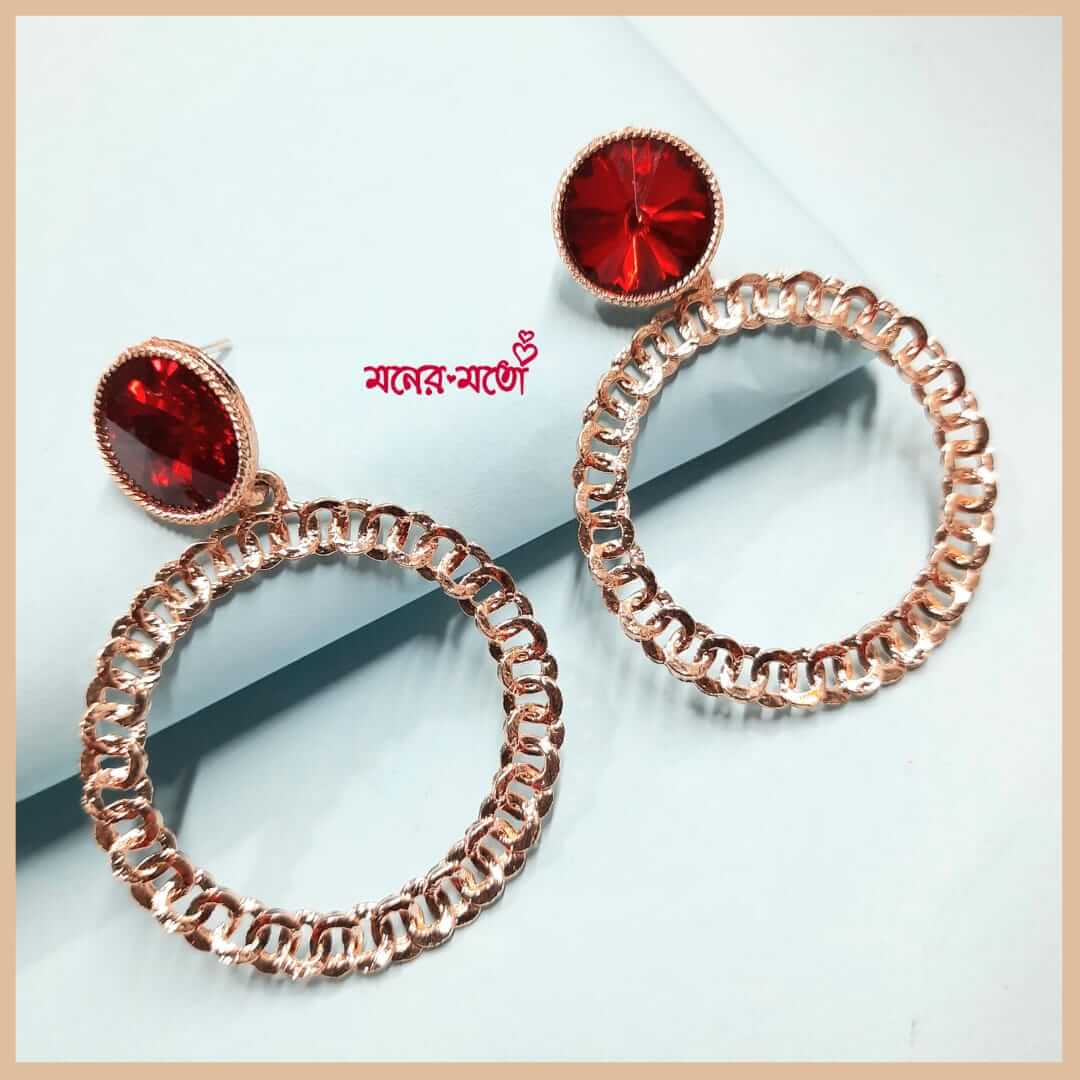Stone Studded Jhumka Earrings In Red 407JW08