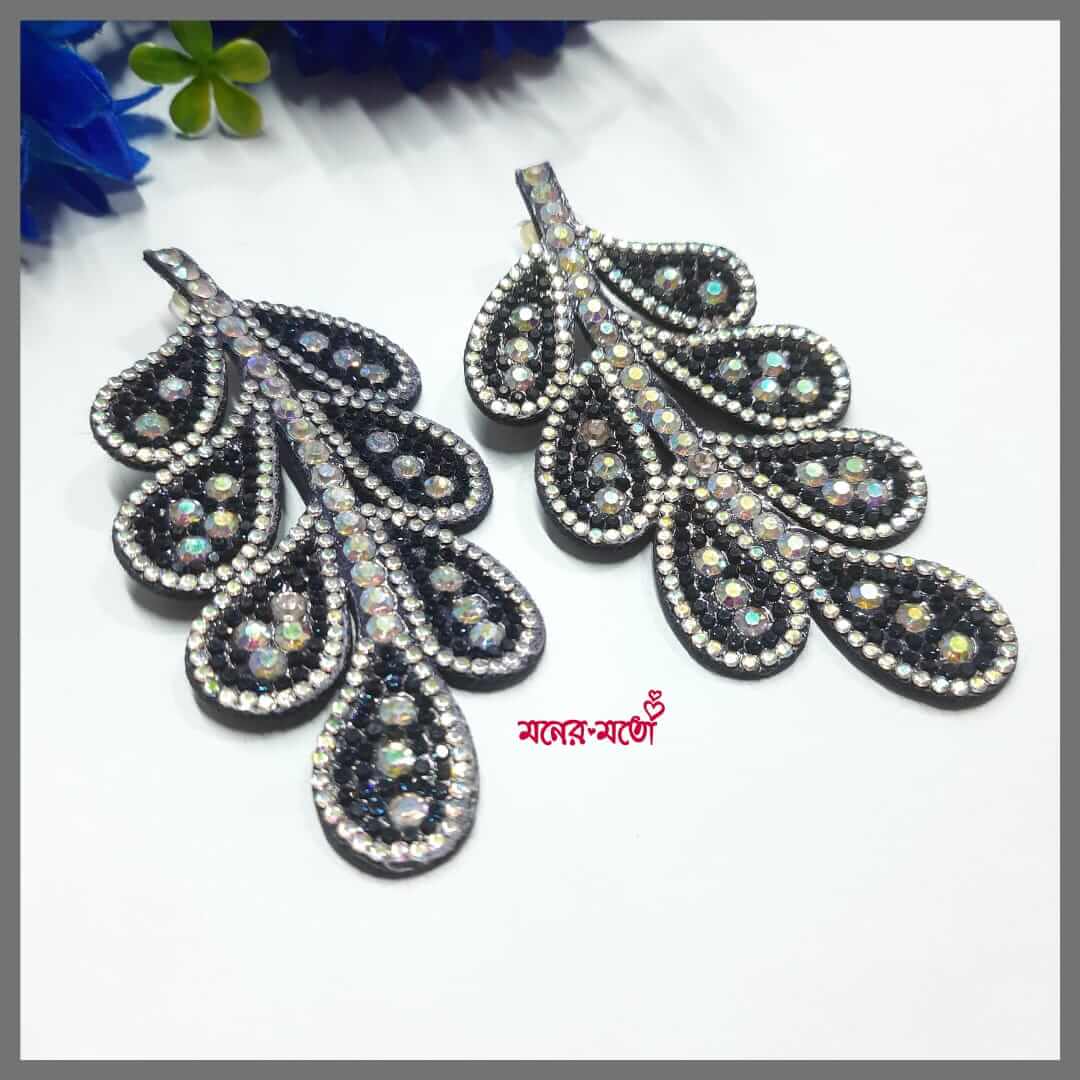 Black stone studded Statement Oxidised Earrings – StylishKudi