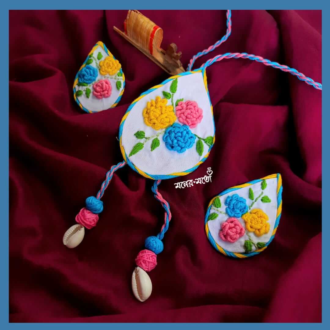 Handmade Embroidery Necklace Set  Moner Moto - মনের মতো