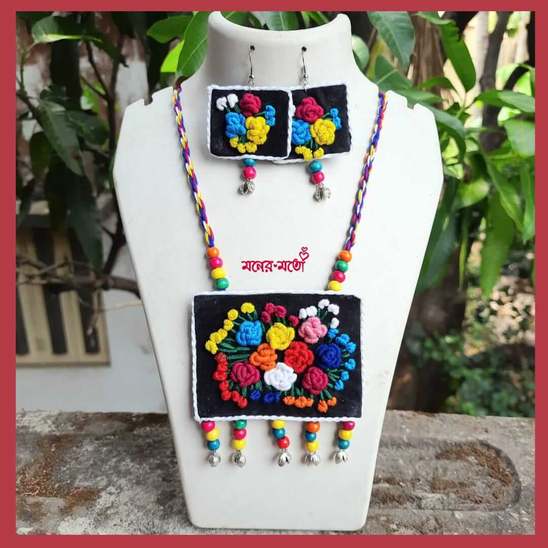 Handmade Embroidery Necklace Set  Moner Moto - মনের মতো