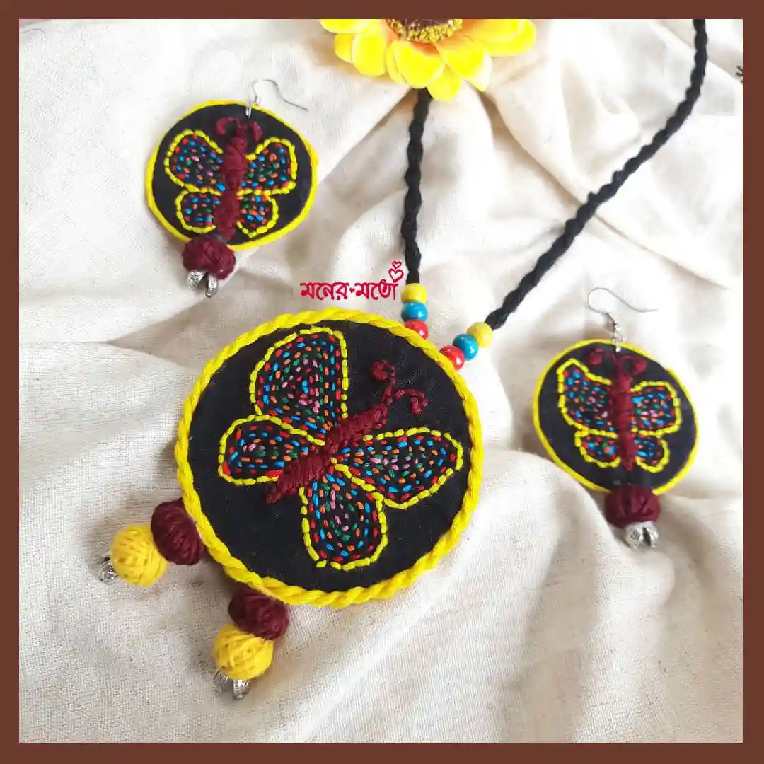 Fabric Handcrafted Embroidered long necklace
