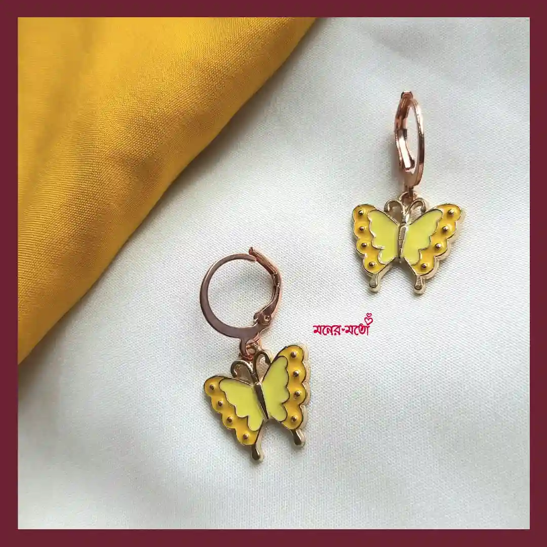 Light Green and Ruby CZ Butterfly Earrings for Girls in 14K Yellow Gold -  The Jewelry Vine